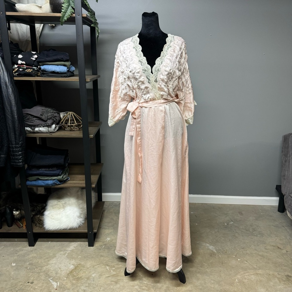 Vintage Victorias Secret gold label full length robe women small pastel lingerie